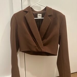 Zara Brown Cropped Fitted Blazer
